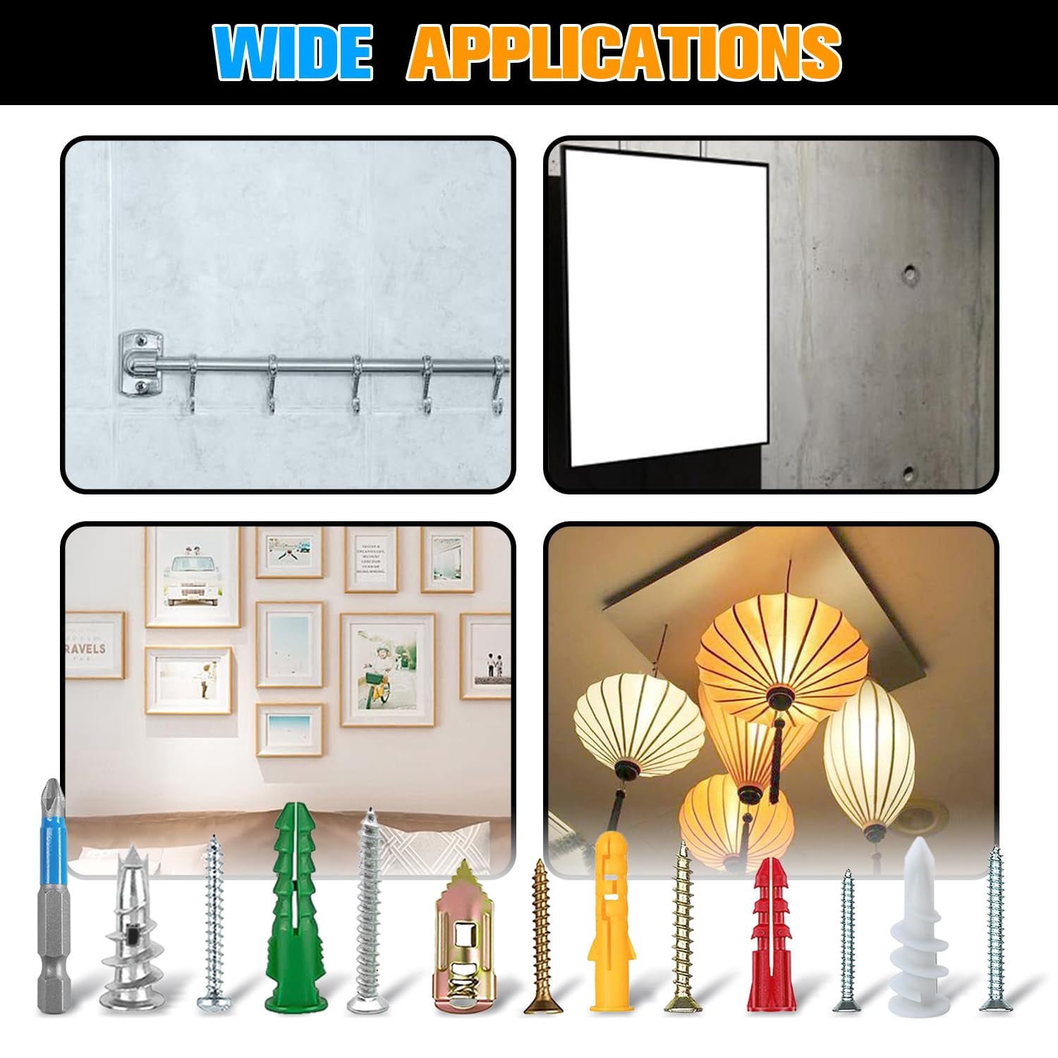 Drywall Anchors Assortment Kit, 400Pcs 6 Sizes Self Drilling and Plastifc Wall Anchors, Drywall Hanging Set for Pictures, Frames, Mirrors and Shelves, Bit Included