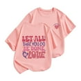 thumbnail image 1 of T-shirts pour Filles, Manches Courtes, Imprimé Cartoon, Col Rond, Confortables, Rose, 8 Ans-9 Ans, 1 of 4