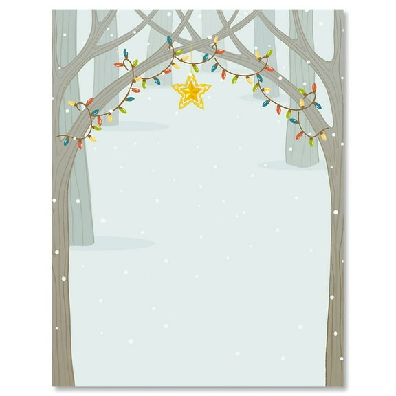 Festive Forest Christmas Letter Papers - Set of 25 Christmas stationery papers are 8 1/2" x 11", compatible computer paper