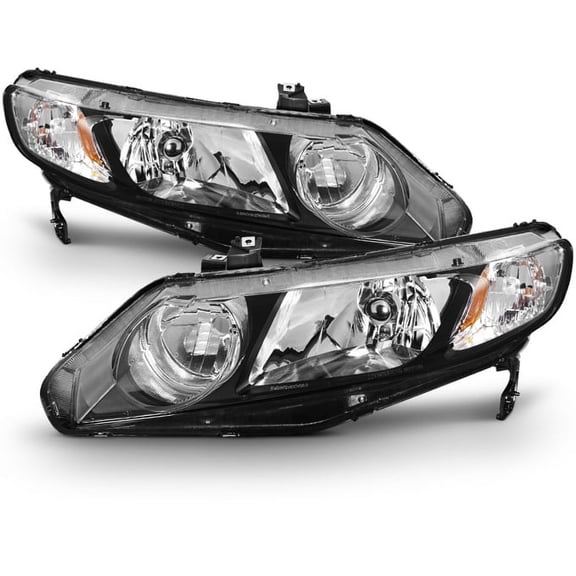 AKKON - For 2006-2011 Honda Civic 4-Door Sedan Left Right Black Replacement Headlights Head Lamps Assembly Set