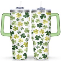 Clover Green 40 Oz Tumbler with Handle Lid and Straw, Stainless Steel Double Walled Vacuum Insulated Cup, Cute Anniversary Wedding Birthday Gifts Tumbler for Women Men Friends Outdoor Indoor