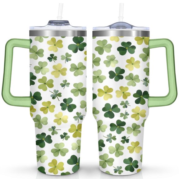 Clover Green 40 Oz Tumbler with Handle Lid and Straw, Stainless Steel Double Walled Vacuum Insulated Cup, Cute Anniversary Wedding Birthday Gifts Tumbler for Women Men Friends Outdoor Indoor