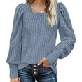 thumbnail image 5 of 2025 Savings Women's Square-Cut Neck Solid Color Long Sleeve Tops T-shirt Casual Summer Autumn Blouse Basic Tops,Blue,XXL, 5 of 6