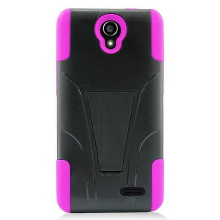 Plastic Dual Stand - Insten Hard Dual Layer Plastic Silicone Case with stand For ZTE Avid Plus/Prestige - Hot Pink