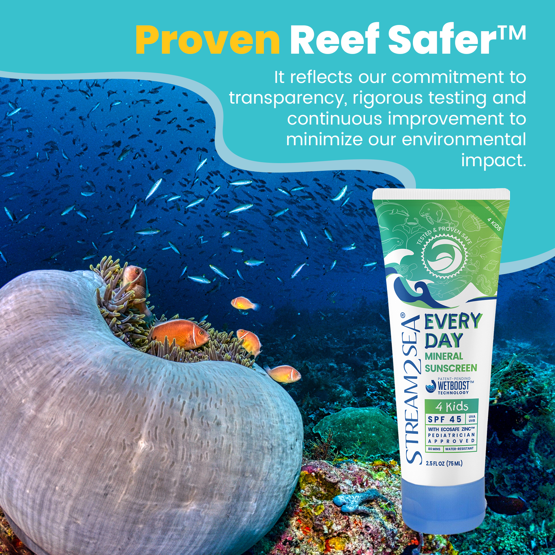 Stream2Sea SPF 45 Biodegradable Reef Safe Kids Mineral Sunscreen, Paraben Free -  2.5 fl oz