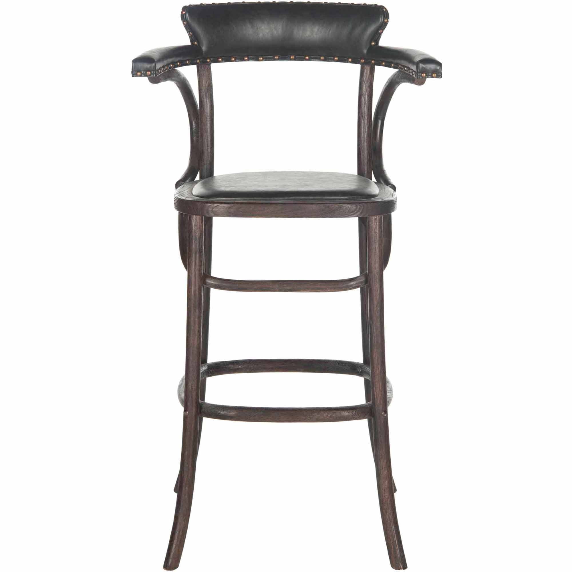 SAFAVIEH Kenny Rustic Bar Stool w/ Brass Nail Heads, Antique Black