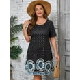 thumbnail image 2 of SHOWMALL Women's Plus Dresses Short Sleeves Casual Floral T-Shirt Dresses with Pockets 5X Blue Tribal Border Print, 2 of 10