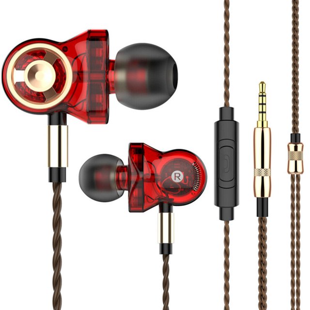QKZ Auriculares estéreo Auriculares con cable Auriculares intrauditivos Control de cables Cable trenzado Auriculares con micrófono, Rojo Monstrate EL000235-03B