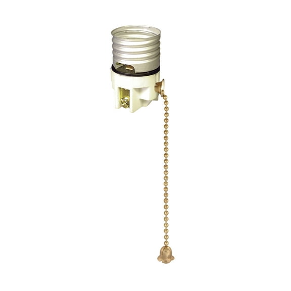 B&P Lamp® Porcelain Pull-Chain Socket Interior, Polished & Lacq. Brass Finish Chain