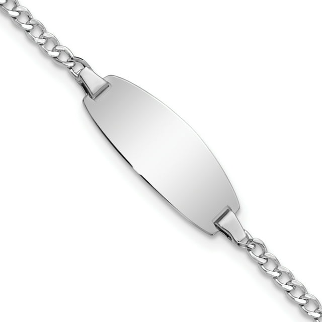 Bracelet d'Identification Nom Barre Ovale en Or Blanc 14k