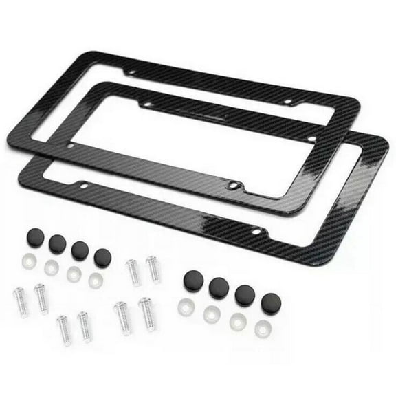 Black Car Carbon Look License Plate Frame Cover Front & Rear Universal