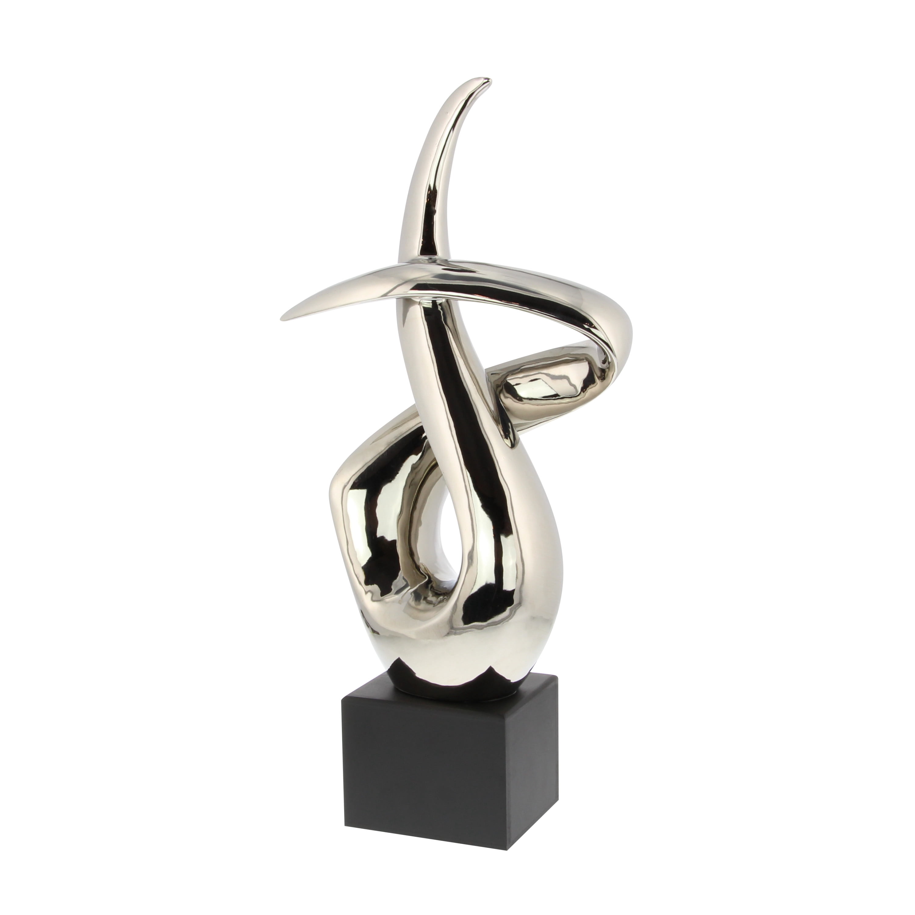 10" x 22" Silver Ceramic Swirl Abstract Sculpture with Black Base, by DecMode