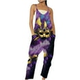 thumbnail image 3 of QATAINLAV Mother's Day Gifts Womens Cotton Adjustable Strap V Neck Jumpsuits Casual Loose Fit Wide Leg Rompers Fashion Mask Graphic Print Overalls Mardi Gras Outfits Purple XXXL, 3 of 6