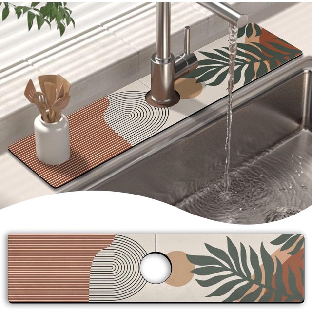 Kitchen Sink Splash Guard Faucet Mat 24" X 5.5" Boho Absorbent Fast Drying Mat Faucet Draining Mat Sink Splash Guard Behind Faucet Drip Catcher for Kitchen Bathroom