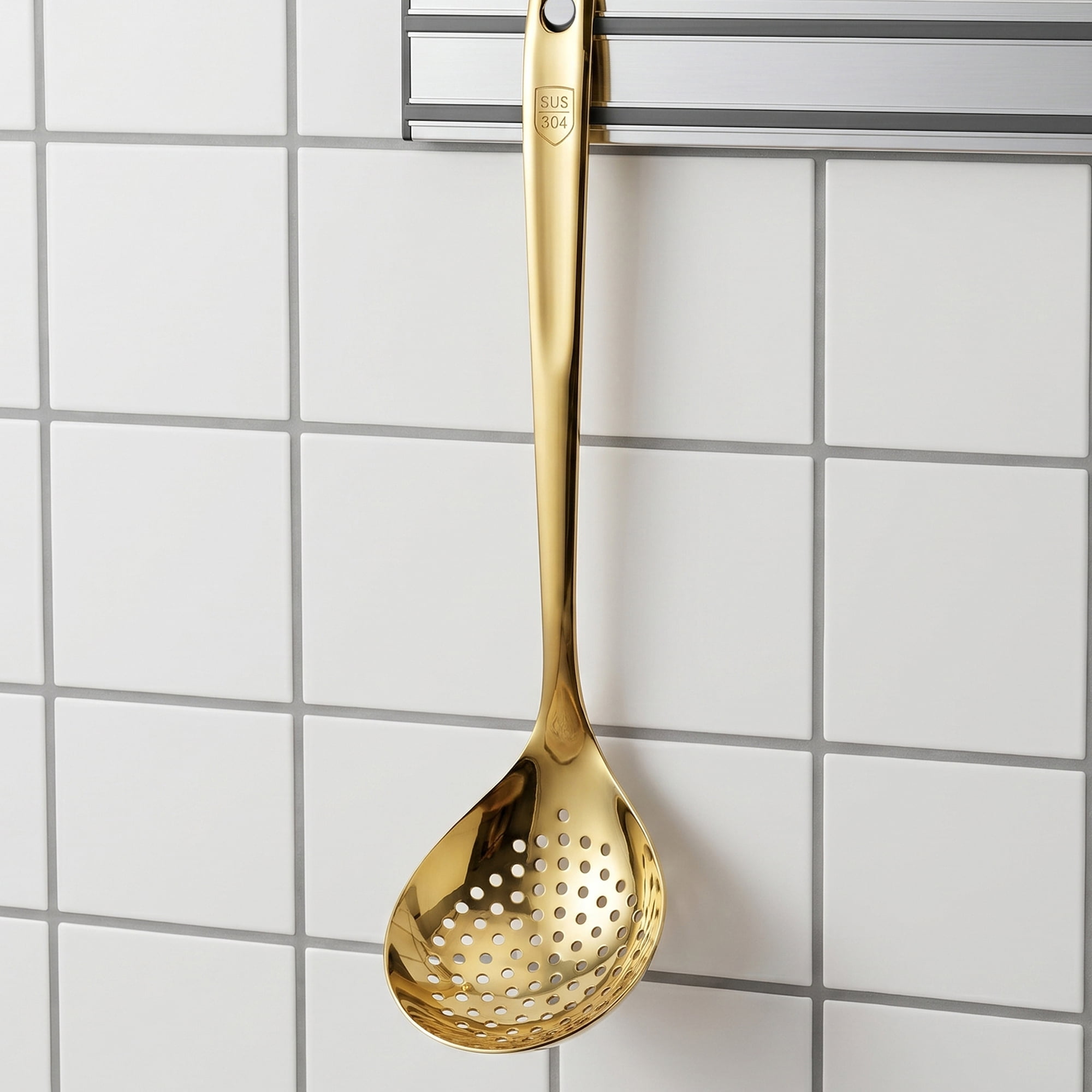 Unique Bargains Heat Resistant Spoon for Non Stick Cookware Slotted spoon-Gold 12.5"x3.1"