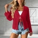 thumbnail image 4 of Mujeres de la Moda de la Playa Casual Color Sólido Hueco de Verano de Punto Cardigan Humo para la Primavera Y el Verano, 4 of 5