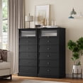 Homfa 6 Drawer Tall Black Bedroom Chest with Shelf, Glass Door Modern ...