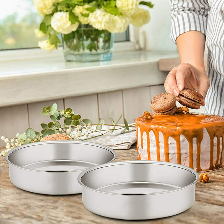 Walchoice 8 inch Cake Pan Set of 2, Stainless Steel Round Baking Pans with  Lids, Metal Cake Tins for Baking Serving 