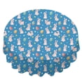 thumbnail image 2 of Easter and Pink Bunnies Blue Pattern Round Tablecloth 60", Wrinkle-Resistant Wipeable Cover for Kitchen, Dining, Picnic & Patio, 2 of 6