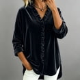 thumbnail image 3 of Lutiedan Plus Size Long Sleeve Shirts for Women Ruffle V Neck Work Blouses Dressy Casual Curved Hem Fall Tops S-5XL, 3 of 6