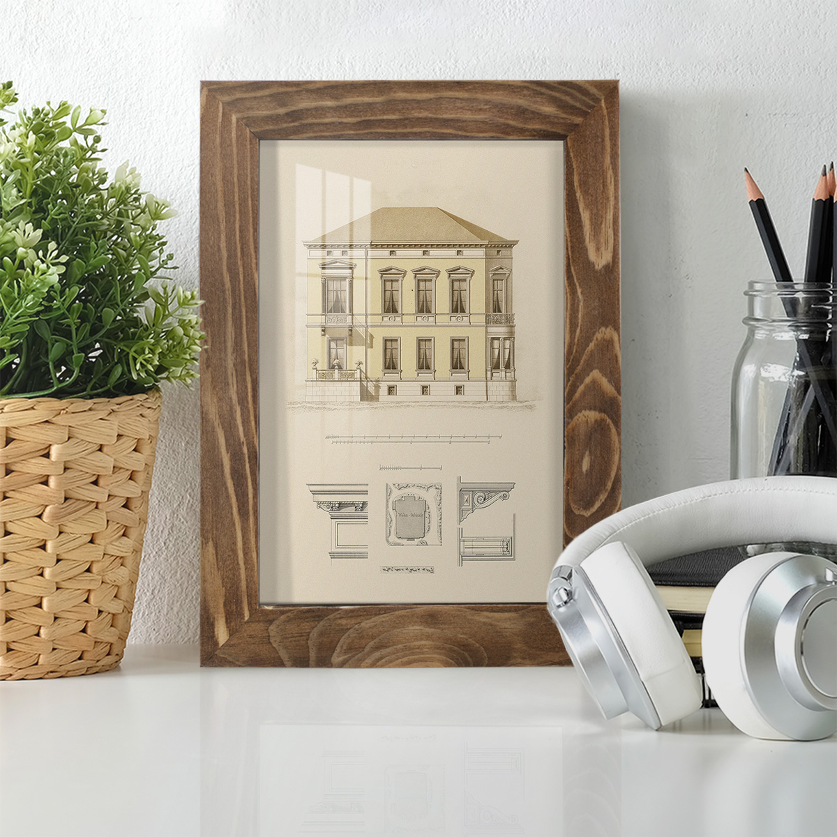Estate and Plan VI -Framed Print w/glass-Walnut