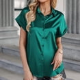 thumbnail image 6 of ALLLIST Satin Women's Tops Short Sleeve Button Down Shirts Casual Green Solid Shirts Tops for Ladies, 6 of 6