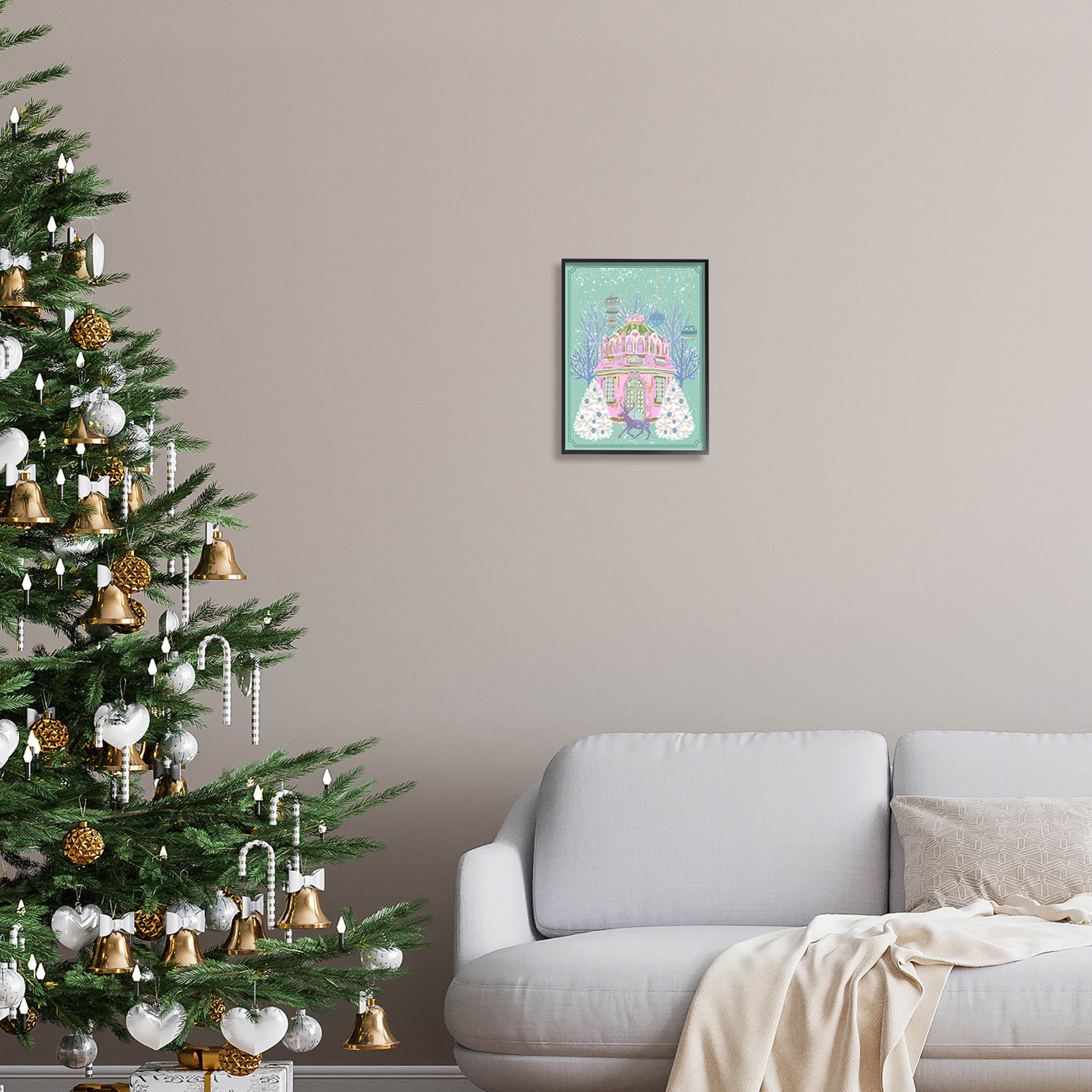Stupell Industries Vintage Pastel Holiday Reindeer Graphic Art Black Framed Art Print Wall Art, Design by Melissa Wang
