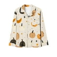 thumbnail image 4 of QIUOMBBP Pajamas Set Womens Button Down Long Sleeve Sleepwear 2 Piece Outfits Halloween Funny Print Loungewear Pjs Sets, Orange, M, 4 of 6