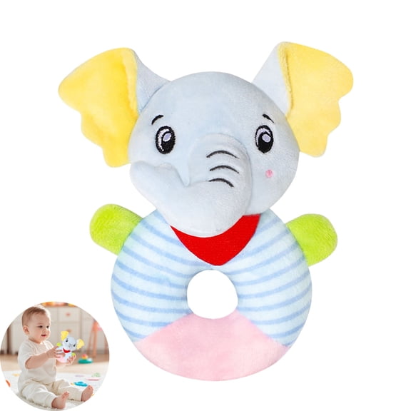 Baby Plush Elephant Hand Rattle Ring Toy, Soft Stuffed Cloth Infant Sensory Grab Shaker, Early Developmental Soothing Rattle for 0-3 3-6 6-12 Months Newborn Boys Girls, Perfect Baby Shower Gift