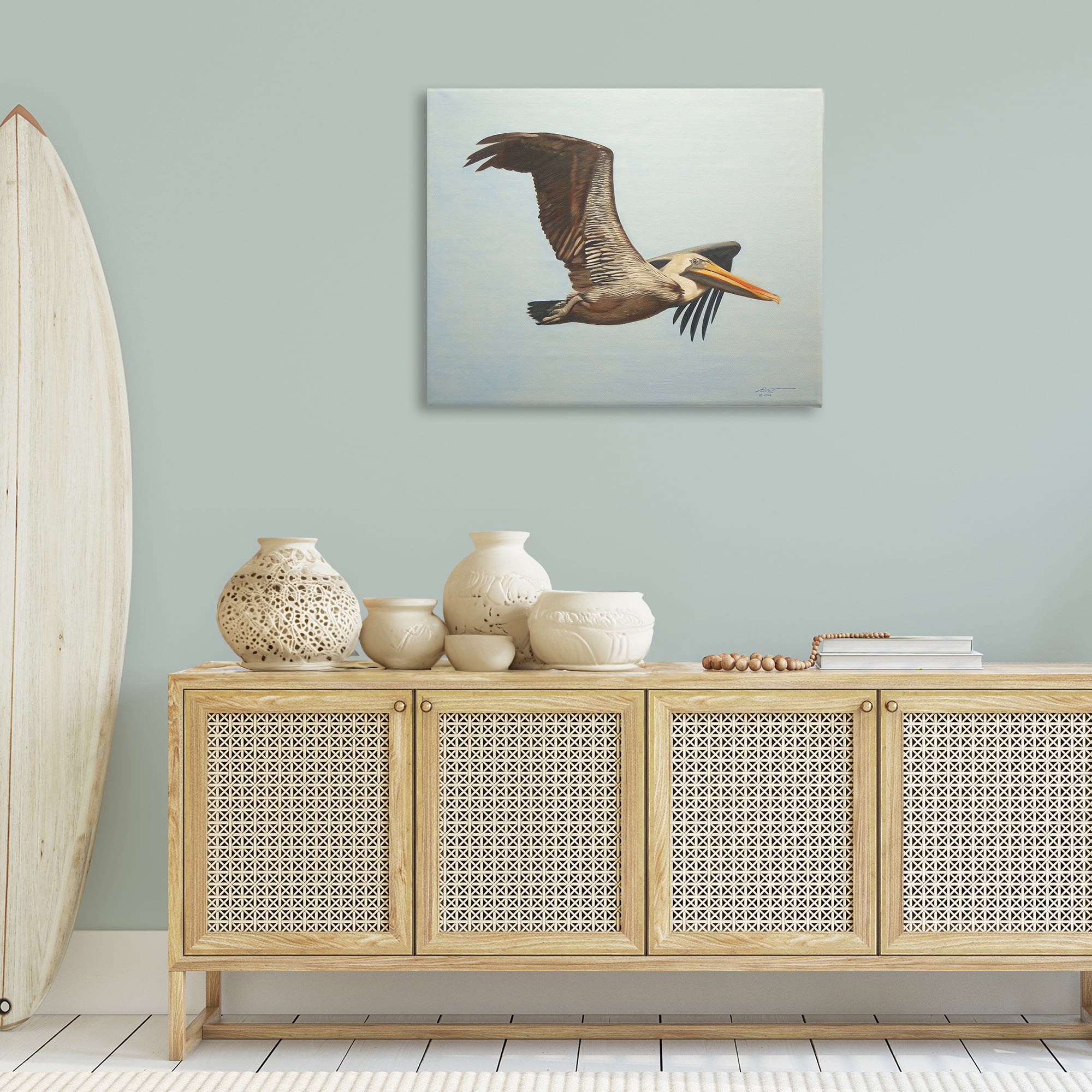 Stupell Industries Brown Pelican in Flight Animals & Insects Painting Gallery Wrapped Canvas Art Print Wall Art, 40 x 30