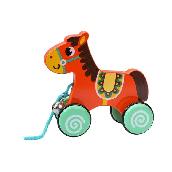 Juguete de madera hecho a mano, juguetes de empujar y tirar de animales, juguete de empujar y tirar de actividades interiores y exteriores para niños, Caballo