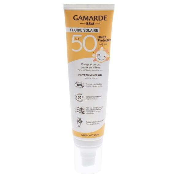 Fluido solar Gamarde Bebe para rostro, SPF 50, 100 ml