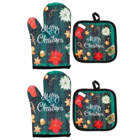 

NUOLUX 2 Sets Christmas Oven Gloves Table Mats Heat Insulation Gloves Placemats for Kitchen