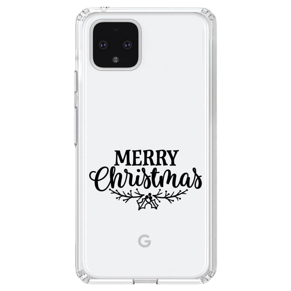 DistinctInk Clear Shockproof Hybrid Case for Google Pixel 4 (6.1" Screen) - TPU Bumper Acrylic Back Tempered Glass Screen Protector - Merry Christmas Mistletoe - Black