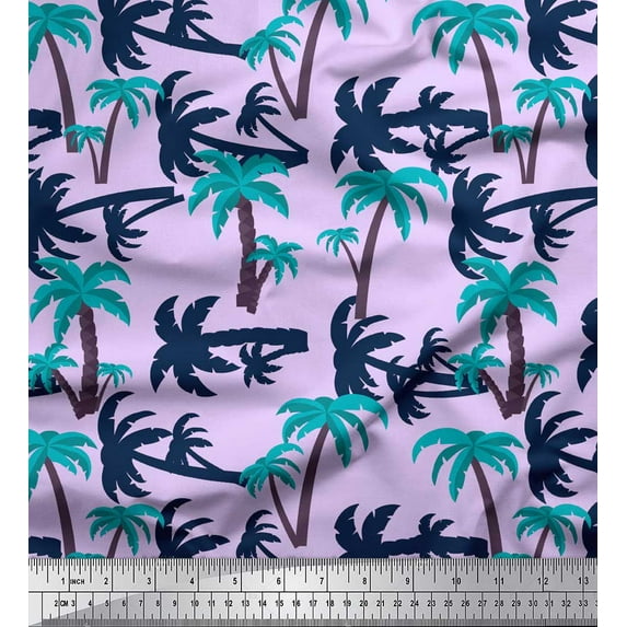 Soimoi Purple Moss Georgette Fabric Palm Tree Printed Craft Fabric by the Yard 42 Inch Wide
