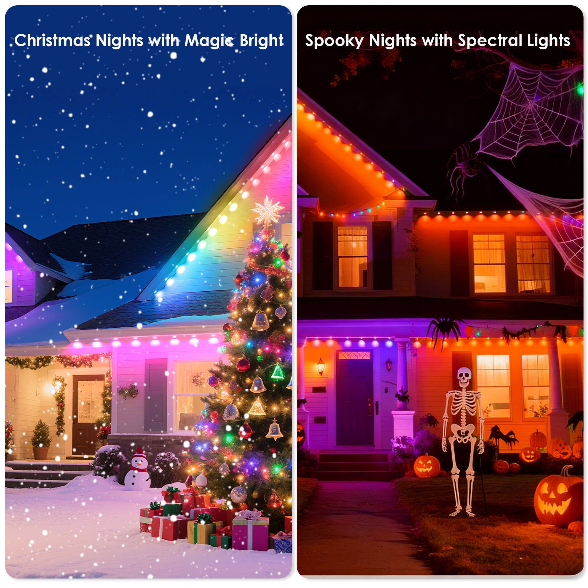 DAYBETTER 400ft Permanent Outdoor Lights, RGB Eaves String Lights with 200 LEDS, Remote/APP Control Christmas Lights, IP65 Waterproof for Garden Halloween Party Decorations(100ft*4)
