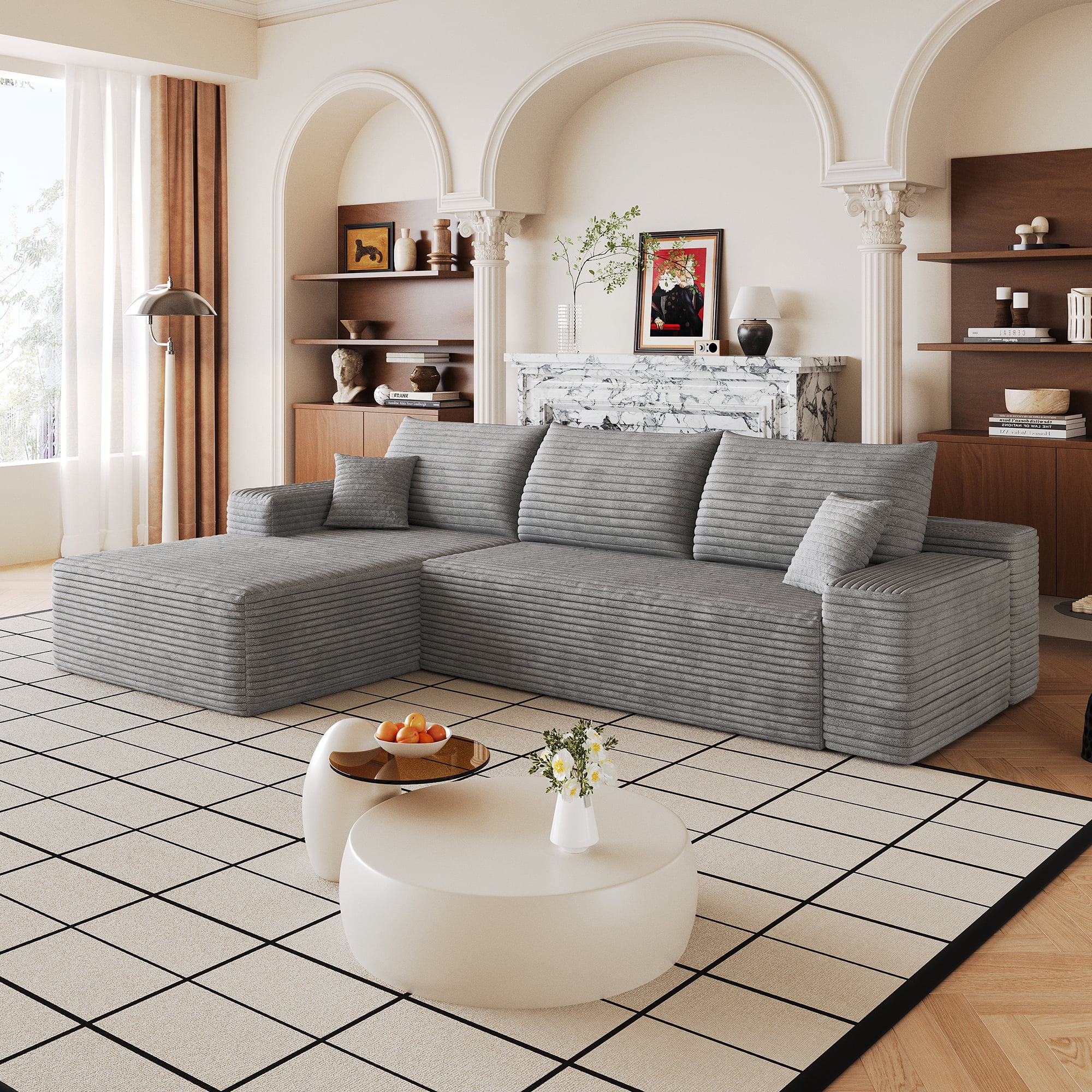 Cloud Sectional Couch 107-Inch with L-Shape Chaise and Deep Seat, Modular Sofa and Corner Couch for Living Room Bedroom, No Assembly Required, Gray