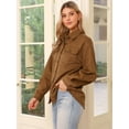 thumbnail image 4 of DARING DIVA Faux Suede Turn-Down Collar Long Sleeve Button Down Jackets XS Brown, 4 of 6