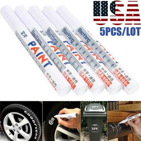 5Pcs White Paint Pen Marker Waterproof Permanent Car Tire Lettering Rubber