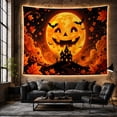 thumbnail image 6 of Jack O Lantern Moon with Crooked Mansion and Bats, Dramatic Gothic Style for Gothic Decor Fans, Haunted Wall Art Halloween Gift, Tapestry Wall Hanging for Bedroom and Dorm, 6 of 7