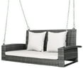 thumbnail image 1 of Costway 2-Person Patio PE Wicker Hanging Porch Swing Bench Chair Cushion 800lbs, 1 of 10