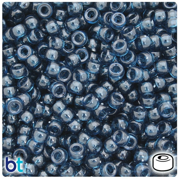 BeadTin Montana Blue Transparent 6.5mm Mini Barrel Pony Beads (1000pcs)
