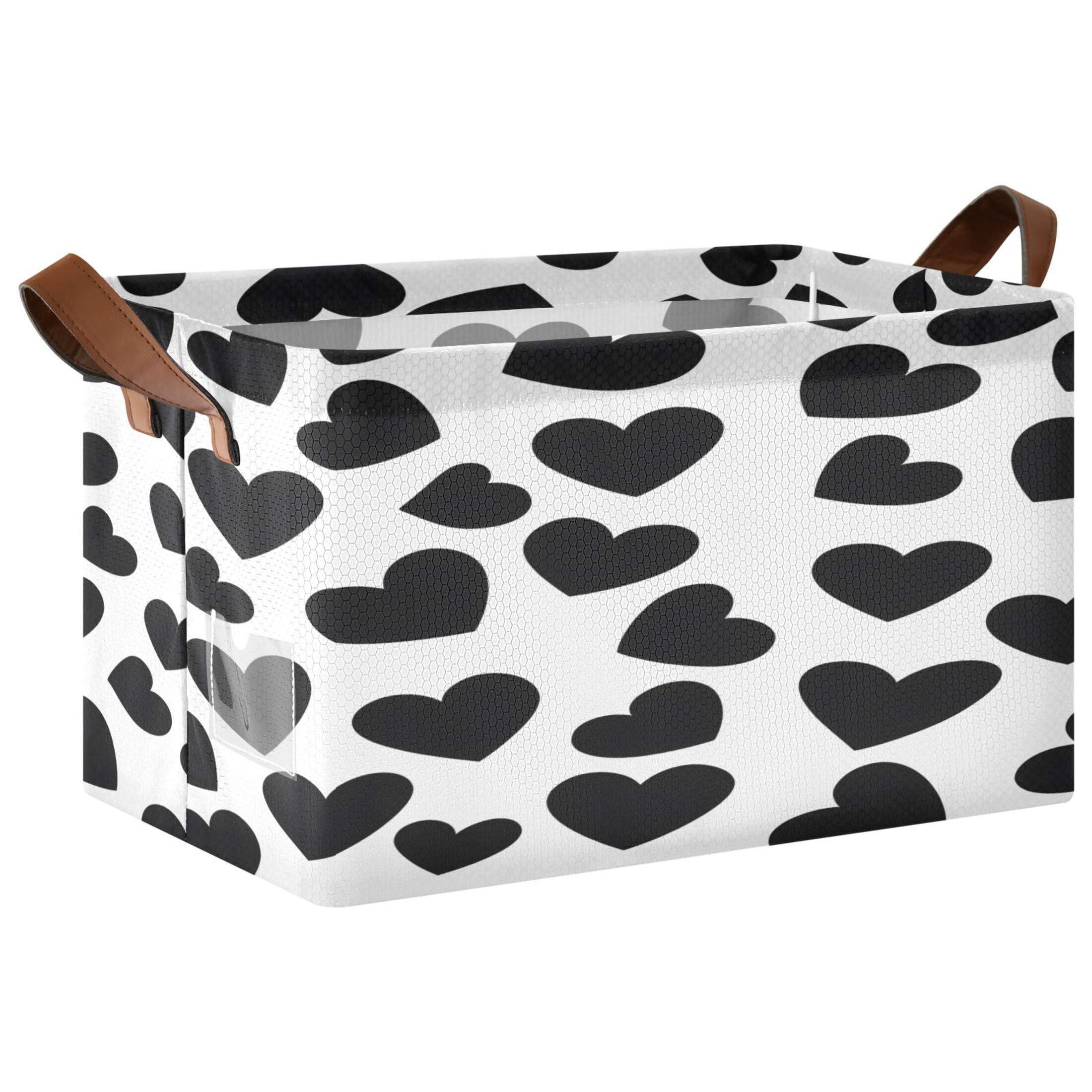Ryvnso Black Heart Pattern Storage Bins Large Basket Foldable Cube Toys Organizer with Handles 2 PCs