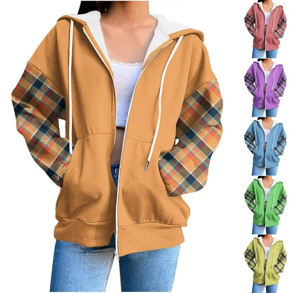 THDHVS Zip Up Hoodie Women,Sweatshirt for Women,Women Solid Color Zip Hoodie with Pocket andLoose Fits for Casual Comfortable andEveryday Versatile Wear Yellow XL