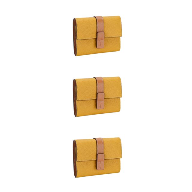 pitrice Leather Women Purse Rectangular Trifold for Zipper Hasp Stylish Card Holder Photo Folder Wallet Notecase Birthday Gift Yellow 3Set