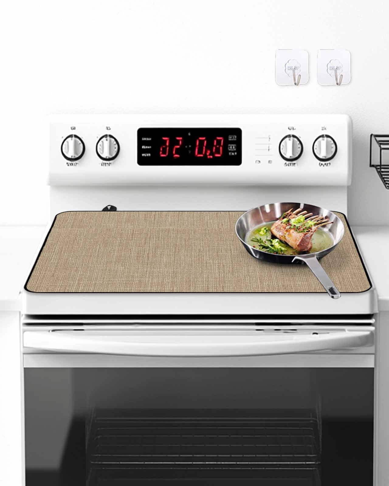 Stove Top Covers for Electric Stove, Brown Farmhouse Glass Stovetop Cover Protector, Vintage Country Monochrome Textured Induction Cooktop Protector Oven Mat for Kitchen Countertop 36"x21"
