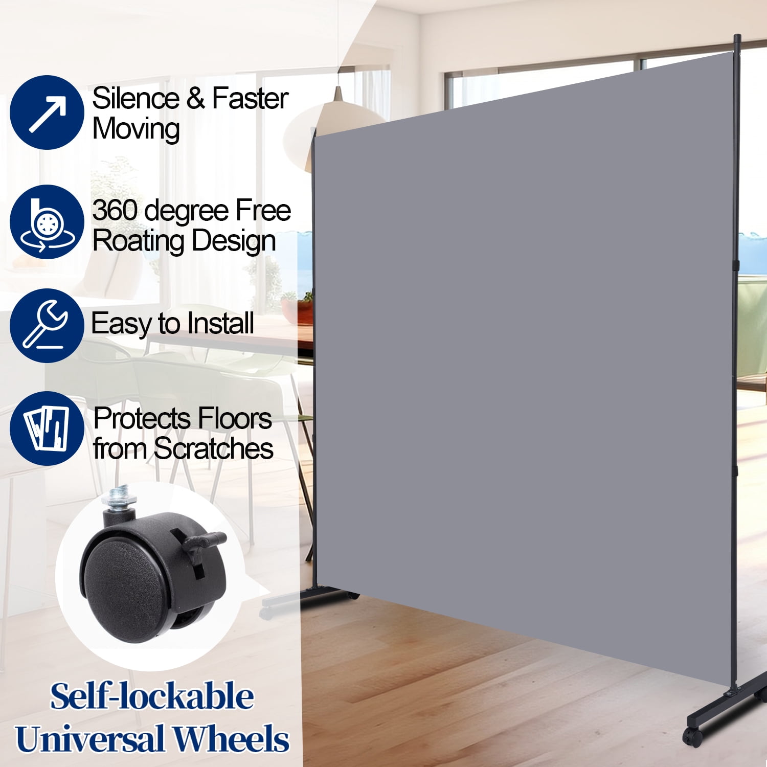 Room Divider Single Fabric Panel Privacy Screen W/Wheel, 71''X 72''Wide Portable Wall Divider for Room Separation, Upgrade Room Divider Screen 6 FT Partation Room Dividers for Home, Office, School