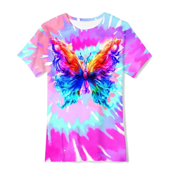 Aideaone Tie Dye Shirts for Girls Kids Casual T-shirts Crewneck Short Sleeve Tee Top Size 5-12