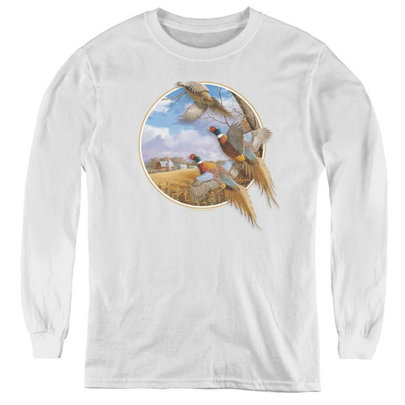 Wildlife October Memories Pheasants Youth Long Sleeve T-Shirt White