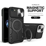 Xilaimitoo For iPhone 6/7/8 Case,iPhone SE 2022 Case with Slide Camera Cover , Full Body Military-Grade Case with Upgrade Magnetic Ring Kickstand for iPhone6/7/8 Case -Black